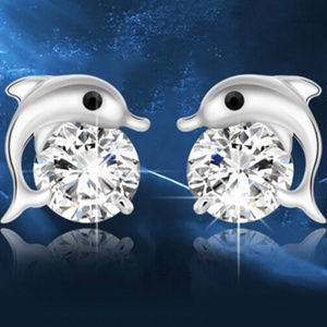 Dolphin clear stone earrings